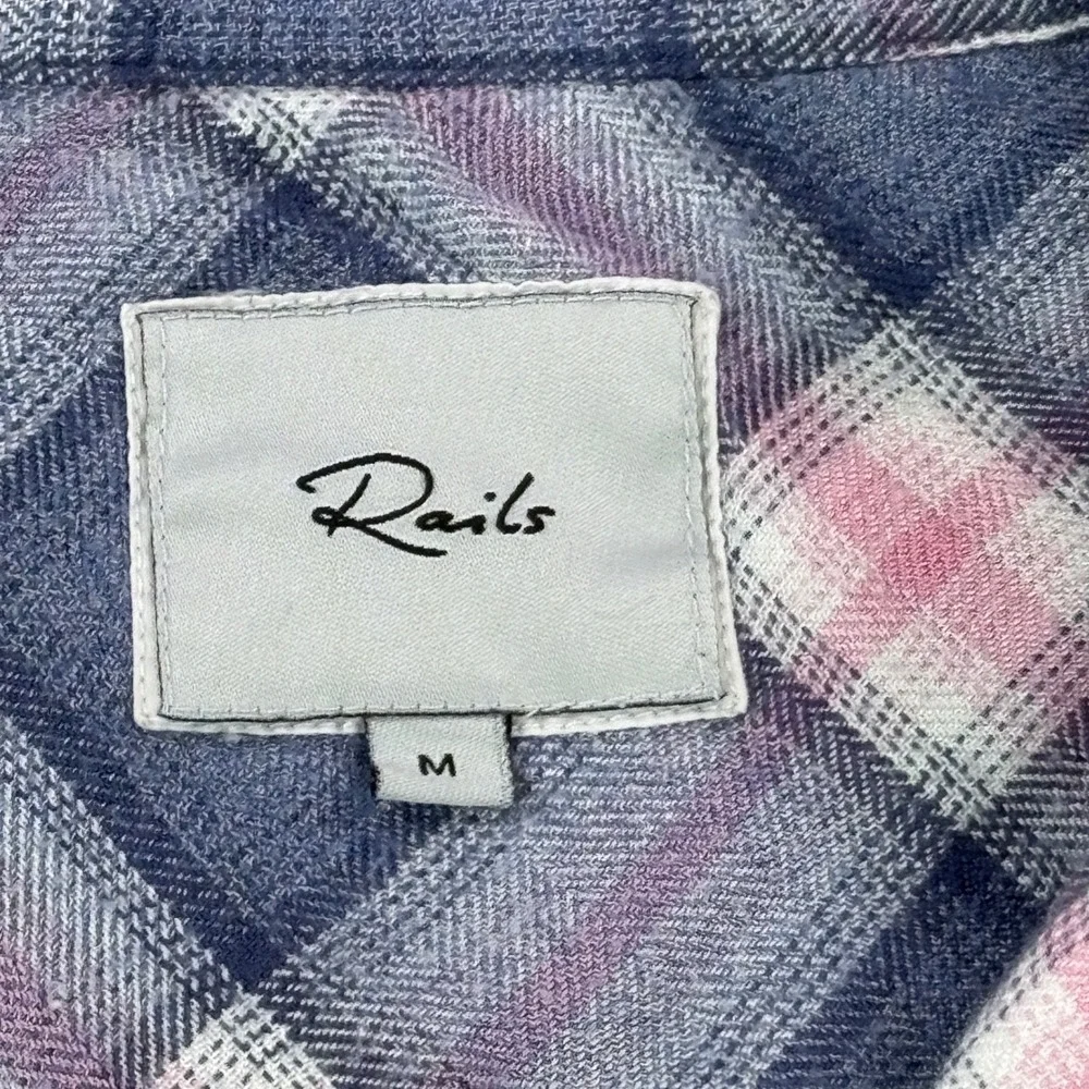 Rails Indigo Berry Plaid Rayon Pajama Top Blue Pink Button Down Shirt Medium